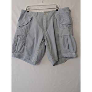 Polo Ralph Lauren Mens Seersucker Cargo Shorts Blue Striped Size 40 Inseam Loops